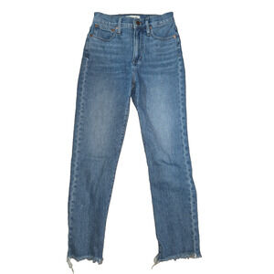 Madewell Women's Blue Denim Raw Hem Straight Medium Wash 5-Pocket Size 24